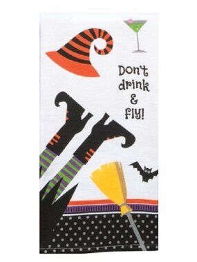 Kitchen Towel Kay Dee Size 16" x 26"   Don't Drink and Fly Witch Feet Bat Dual P